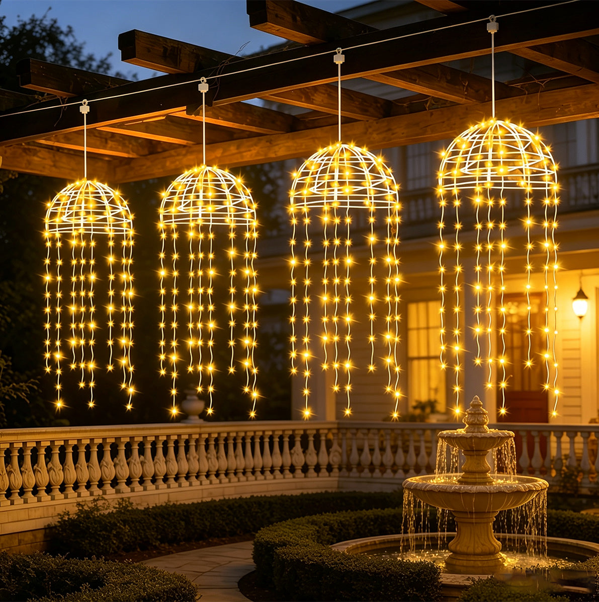 4 Pack Solar Hanging Jellyfish Lights with 256 LEDs and 8 Modes - Warm Light