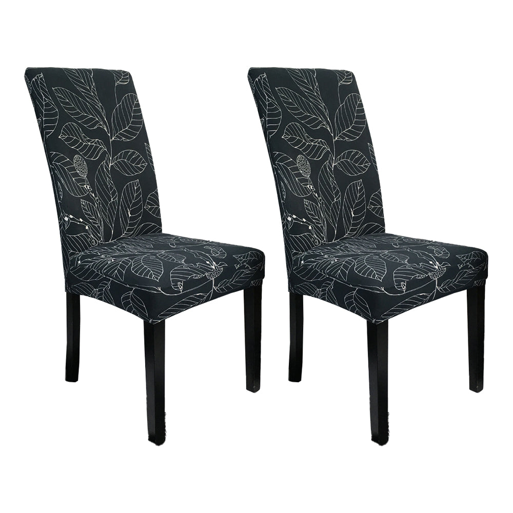 2Pcs Printed Stretchable Dining Chair Slipcover Washable Removable Chair Covers-Black