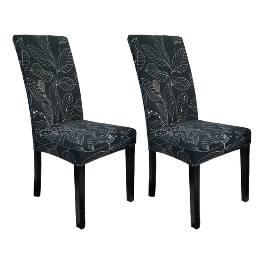 2Pcs Printed Stretchable Dining Chair Slipcover Washable Removable Chair Covers-Black