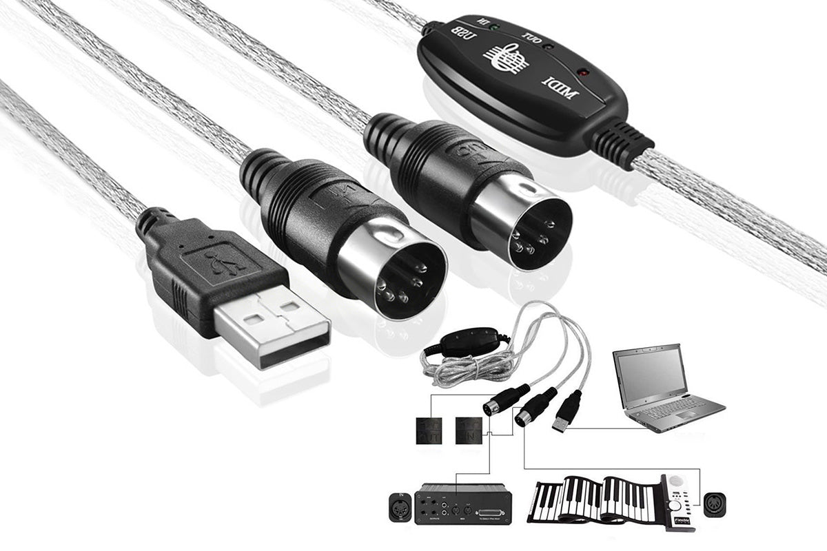 2Pcs MIDI to USB Cable Adapter for Music Keyboard and Electronic Piano to PC