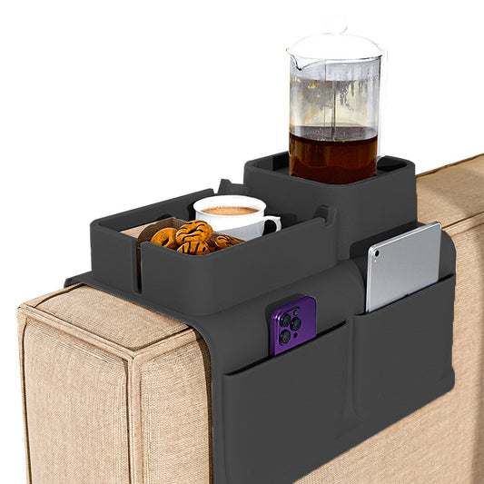 Couch Cup Holder Tray Sofa Armrest Tray with Drink Holder Side Pockets Black