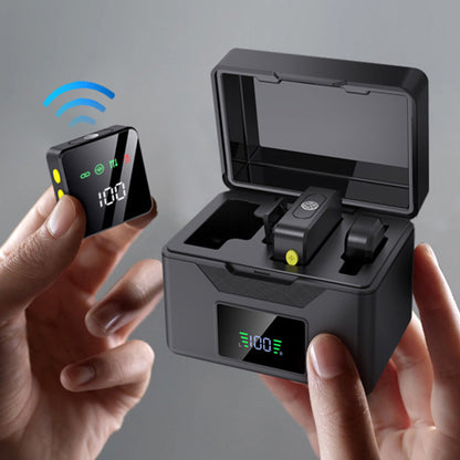 Wireless Lavalier Microphone with Charging Case Noise Cancelling for iPhone Android-Black