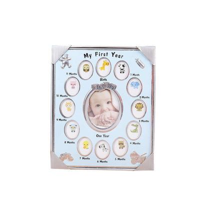 Baby's First Year Picture Photo Frame Newborn Baby Shower Gift Blue