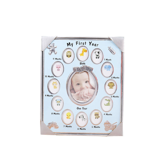 Baby's First Year Picture Photo Frame Newborn Baby Shower Gift Blue
