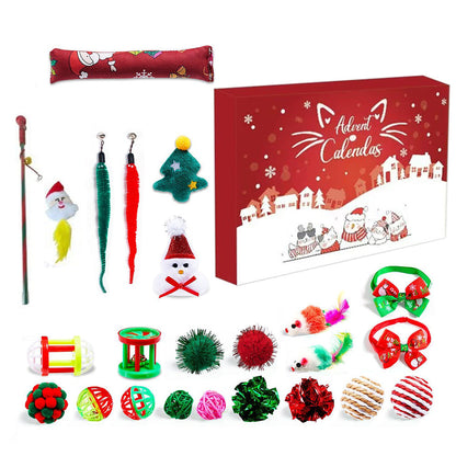 24PCS Cat Christmas Advent Calendar Interactive Xmas Toy Gift Set for Kittens