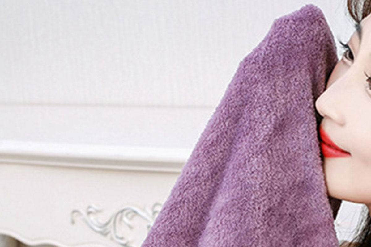 Coral Fleece Bath Towel Wearable Wrap Absorb Bathrobe With Pocket-Purple