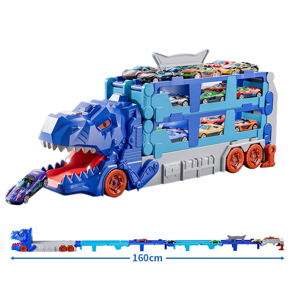 Foldable Dinosaur Truck with Dual Tracks and 6 Small Cars - Blue