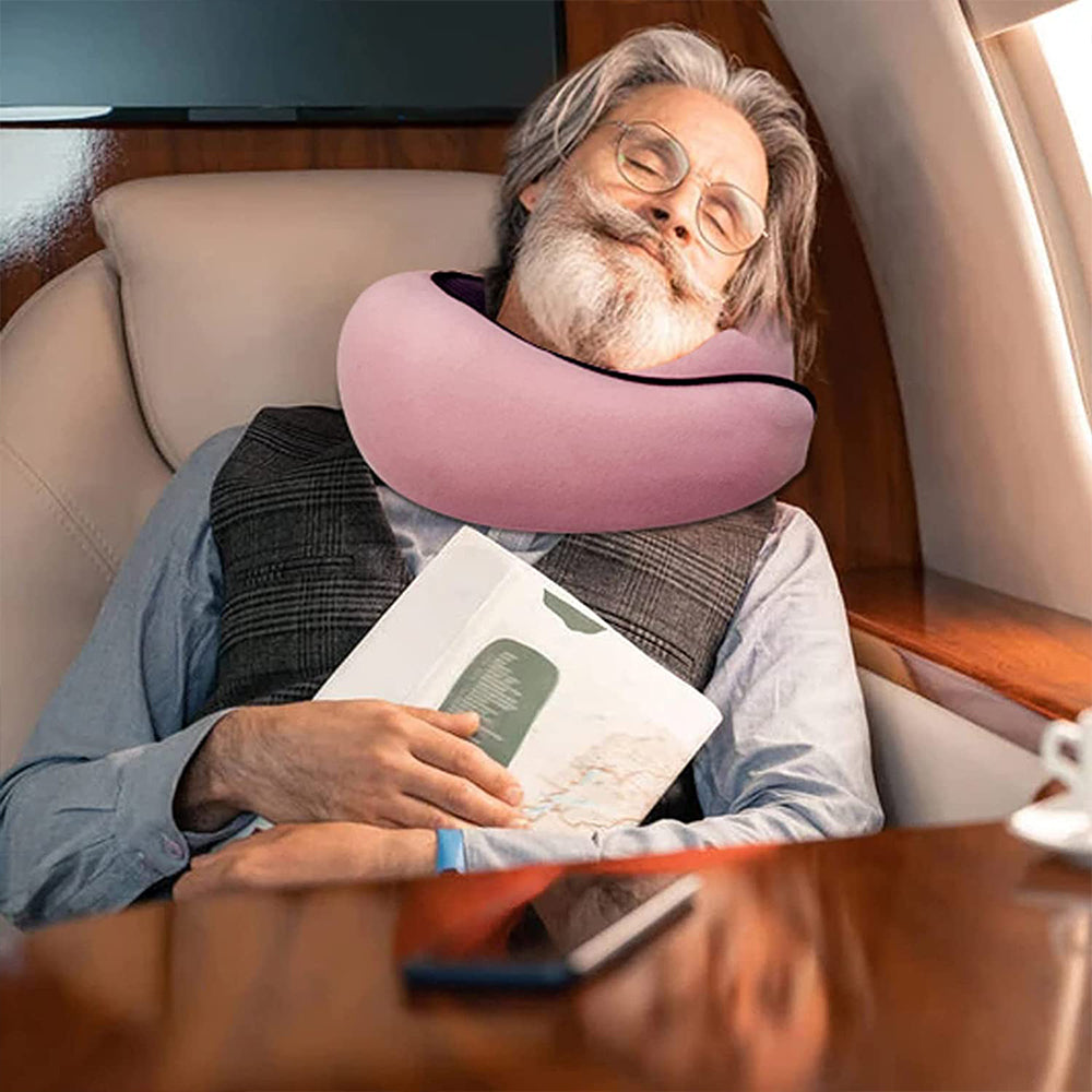 Memory Foam Travel Pillow for Sleep Neck Pillow with Storage Bag Pink