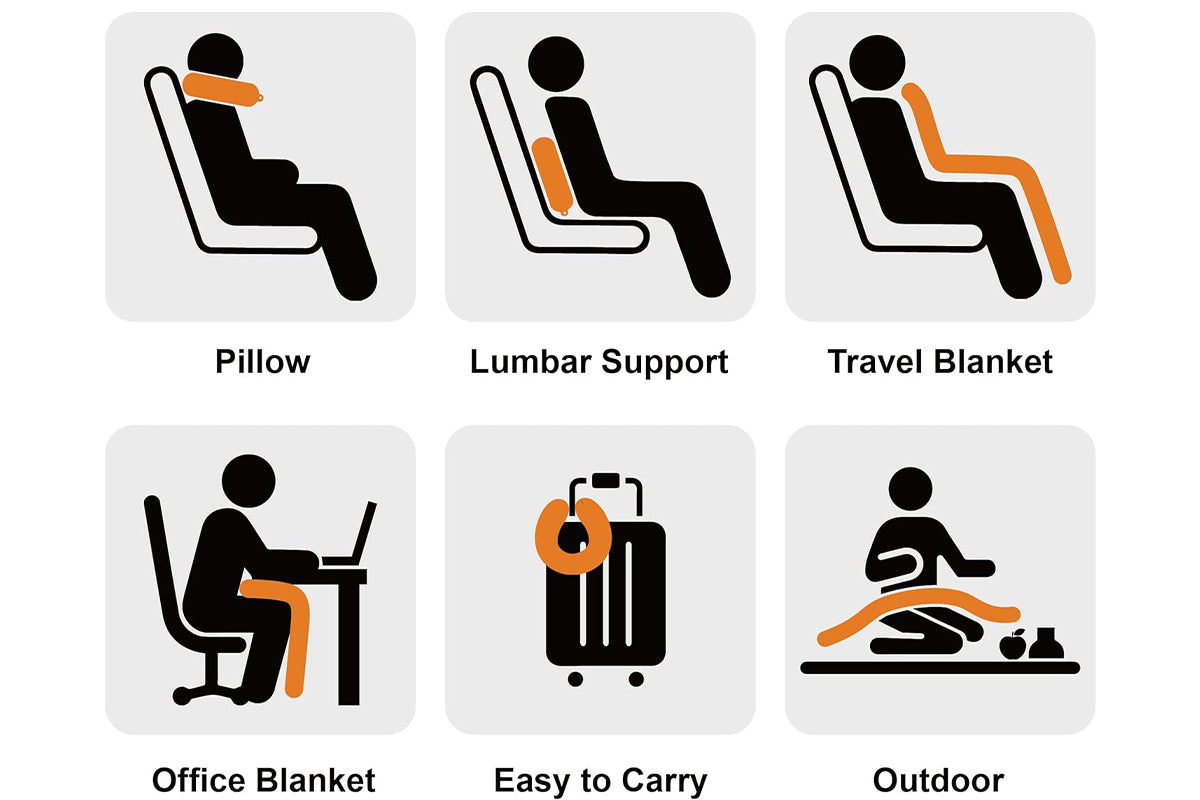 2 in 1 Travel Blanket and Pillow Flannel Blanket with Neck Pillow Case for Airplane Camping-Black