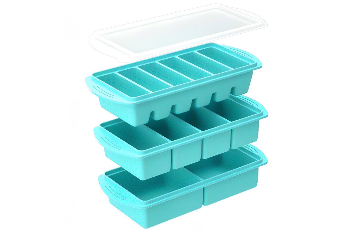 3 Pack Silicone Freezer Trays with Lids - Blue