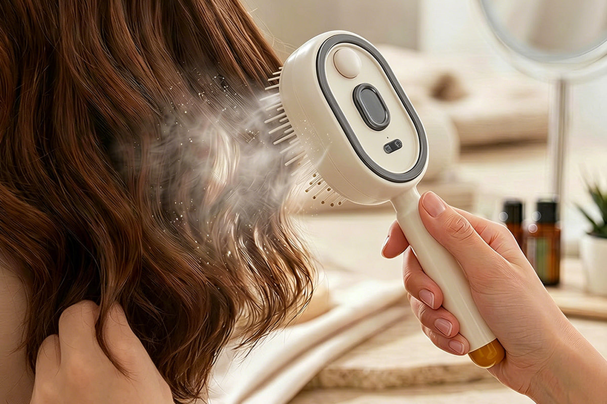 Mist Spray Cushion Comb Electric Steam Hair Brush - Beige