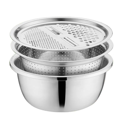 3Pcs Stainless Steel Vegetable Cutter Bowl Set with Grater and Strainer