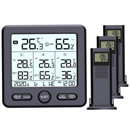 Digital Thermometer Hygrometer with 3 Wireless Sensors Indoor Outdoor Temperature Humidity Monitor Black