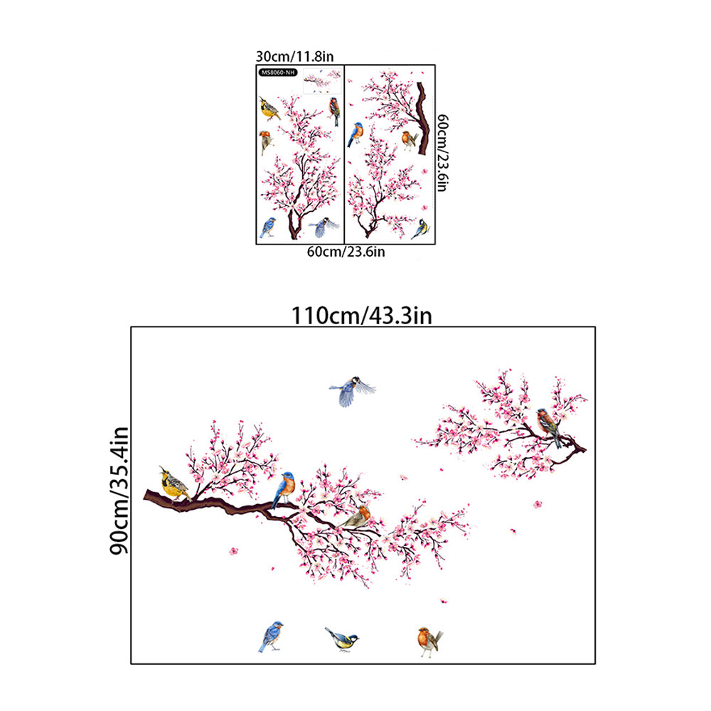 Tree Branch Birds Flying Wall Decals Falling DIY Flower Petals Wall Stickers Peel and Stick Wall Stickers