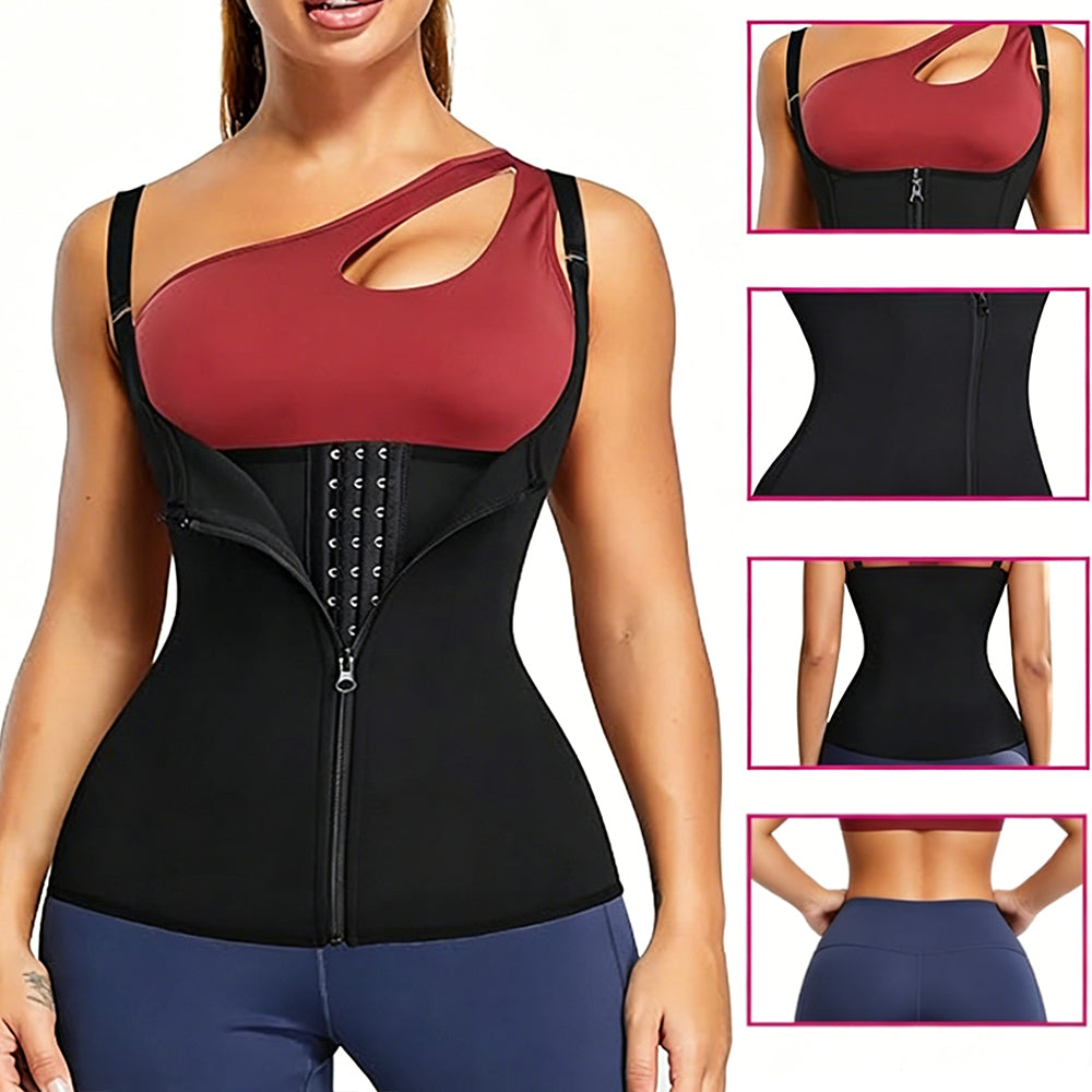 Sauna Vest Waist Trainer for Women Zipper Corset Body Shaper for Tummy Control