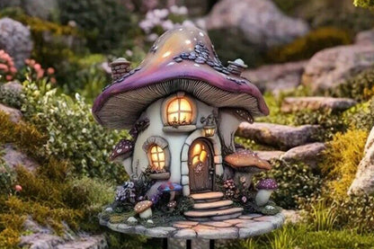 2Pcs Acrylic Fairy House Stake Fairy Garden Stake 2D Garden Fairy House Statue -Tree house and Mushroom house