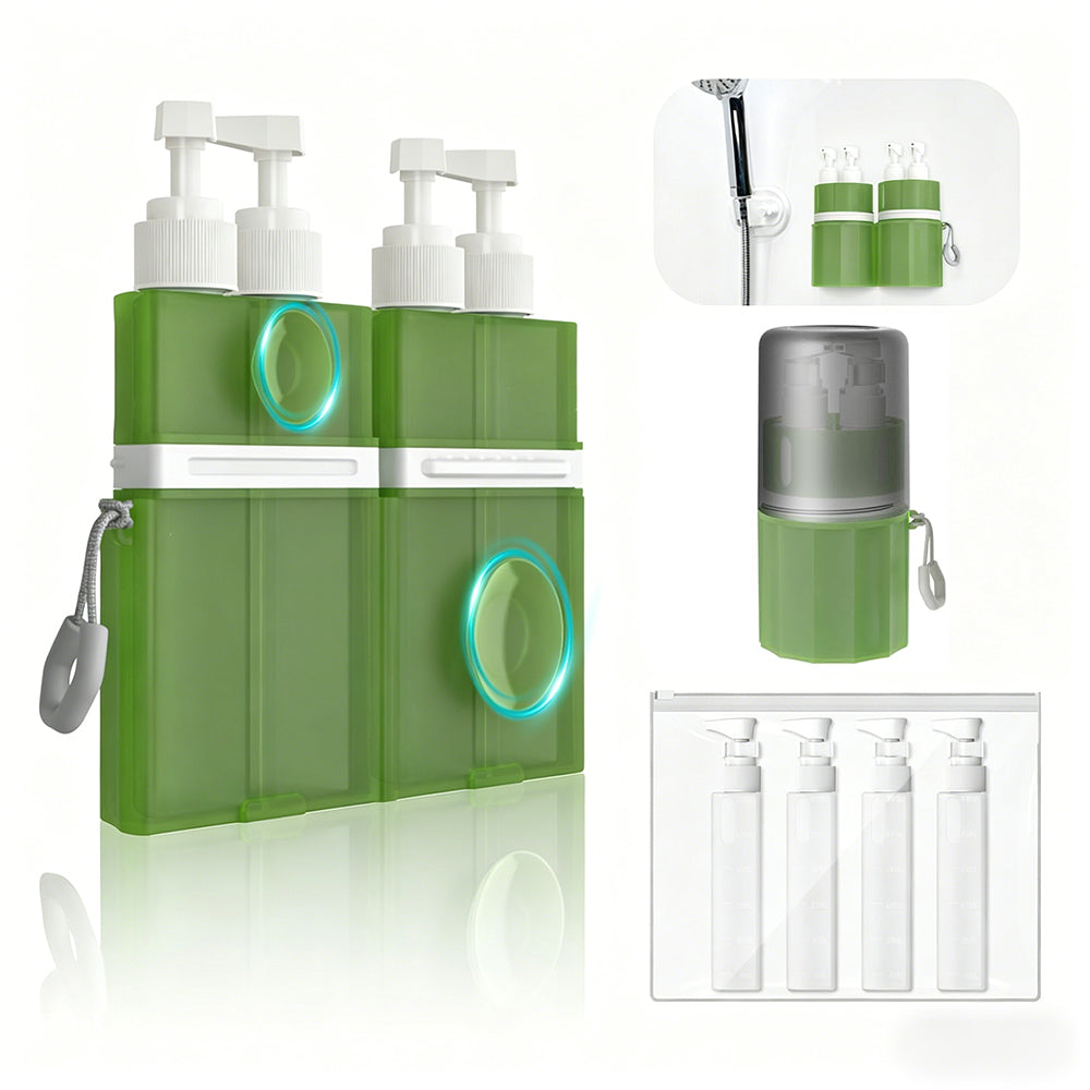 4 in 1 Travel Dispenser Bottle Set with Suction Cup for Toiletries-Green