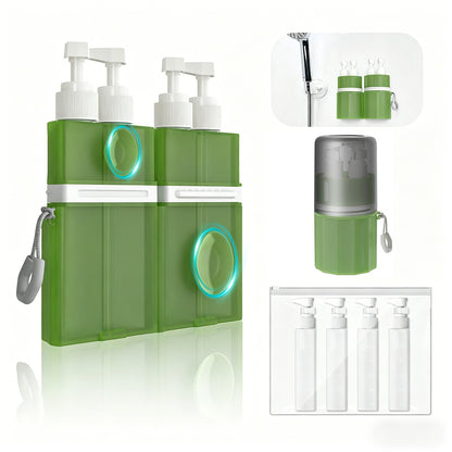 4 in 1 Travel Dispenser Bottle Set with Suction Cup for Toiletries-Green