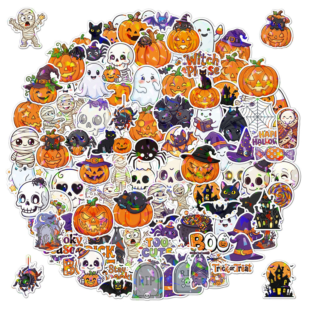 100 Holographic Vinyl Halloween Stickers for Party Favors