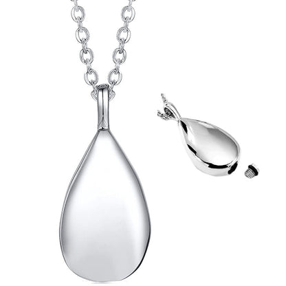 Stainless Steel Teardrop Cremation Pendant â€?Keepsake Memorial Necklace Sliver
