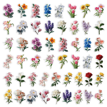 50 Pcs Floral Transparent PET Stickers DIY Decals for Phone Case Cup Laptop