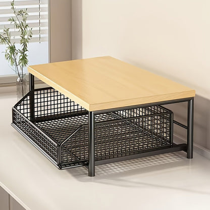 Kitchen Countertop Riser Storage Rack with Pull Out Drawer Basket - Black