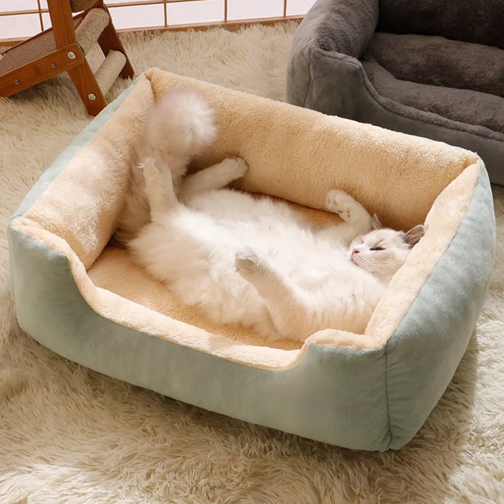 Rectangle Pet Bed for Dogs Cats Beds Warming Soft Calming Sleeping Puppy Bed Green