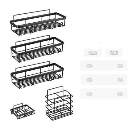 5Pcs Shower Caddy Adhesive Bathroom Wall Organizer Rack-Black