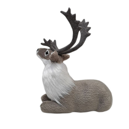 2Pcs Simulated Fur Reindeer Christmas Figurine Standing Reclining Decor