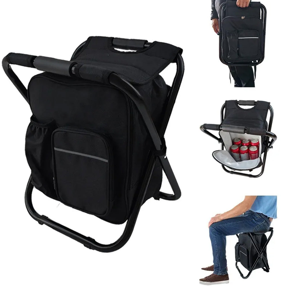 Portable Cooler Folding Stool Fishing Chair Multi-Function Outdoor Seat Black