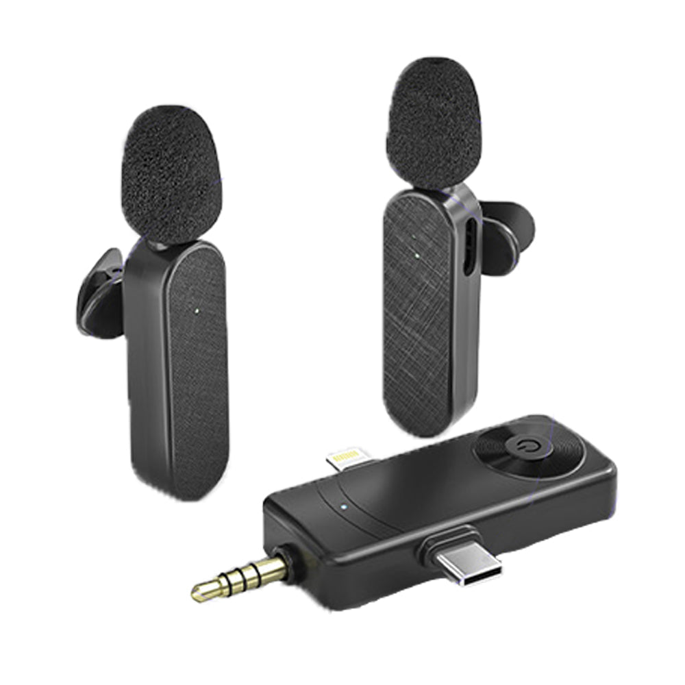 3-in-1 Wireless Lavalier Microphone for iPhone iPad Android Device Recording Live Streaming Vlog