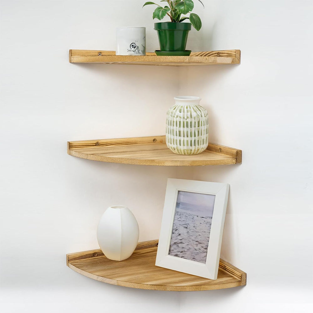 3-Tier Carbonized Wood Corner Shelf for Bathroom Living Room