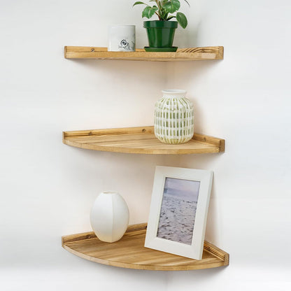 3-Tier Carbonized Wood Corner Shelf for Bathroom Living Room