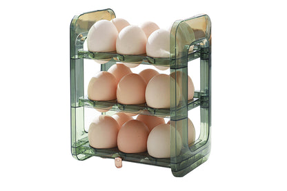 Egg Holder for Refrigerator 3-Layer Flip Fridge Egg Tray Container-Green