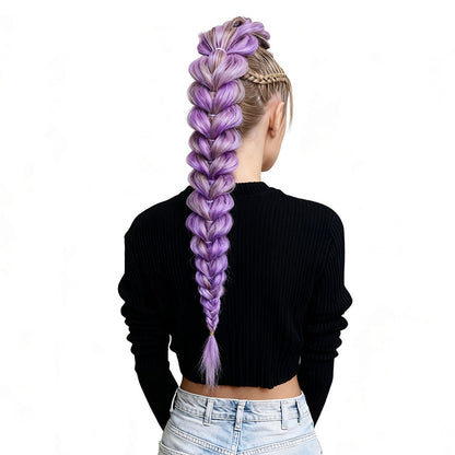 2PCS Purple Ponytail Extensions with Elastic Tie Straight Sleek Wrap Around Braids Light Purple
