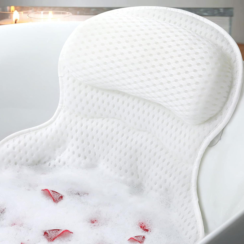 Bath Neck and Head Rest Pillow with Suction Cups-White