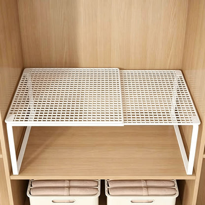 Expandable Carbon Steel Closet Shelf and Adjustable Storage Rack - White