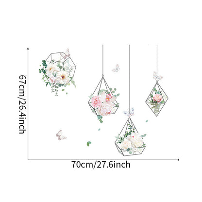 Flower Hanging Basket Wall Sticker Tree Leaves Plant Natual Wall Decal
