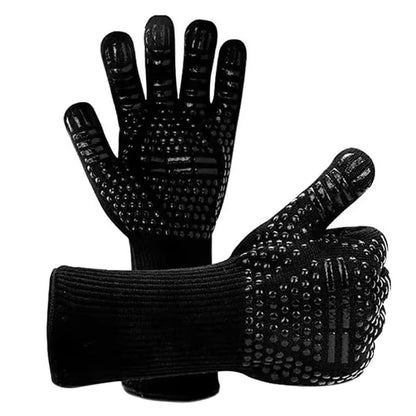 Heat Resistant Oven Gloves Slip Resistant BBQ Gloves - Black