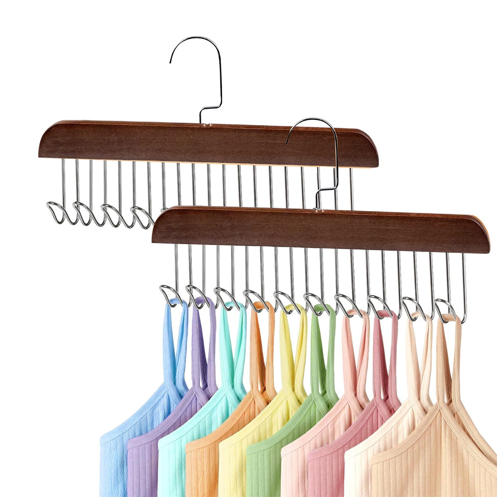 Set of 2Pcs Multi-Hook Bra Hanger Scarf Belt Organizer Space Saving Hangers Coffee