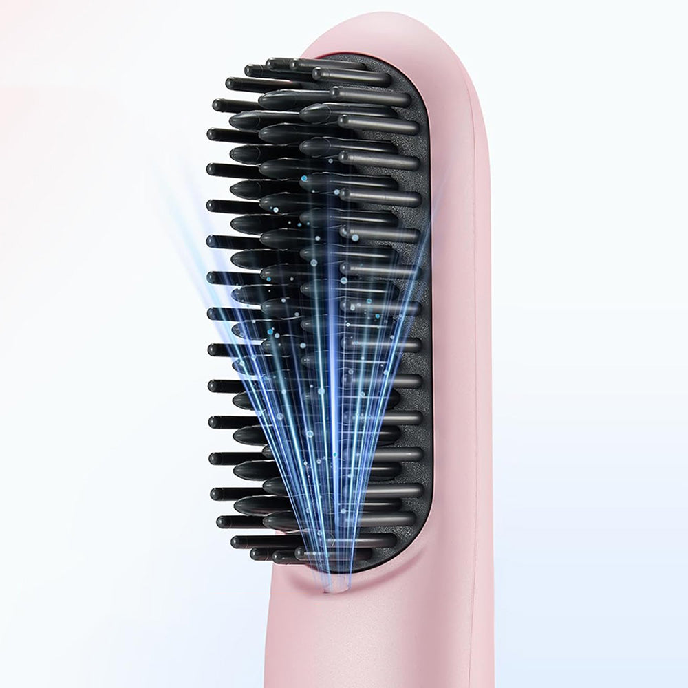 Cordless LCD Hair Straightening Brush 2-in-1 Portable Styling Tool for Travel-Pink
