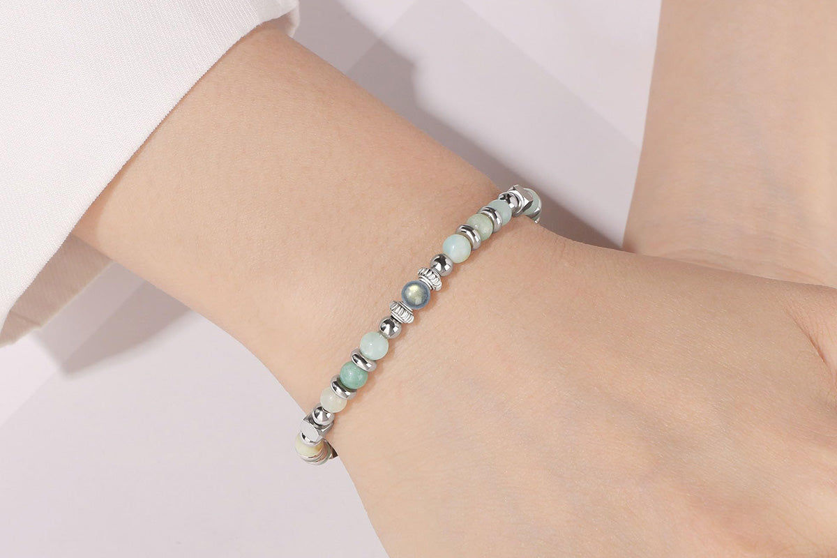 Gift for Women Moonstone Bracelet Amazonite Jasper Stainless Steel Bracelet -Daughter Gifts
