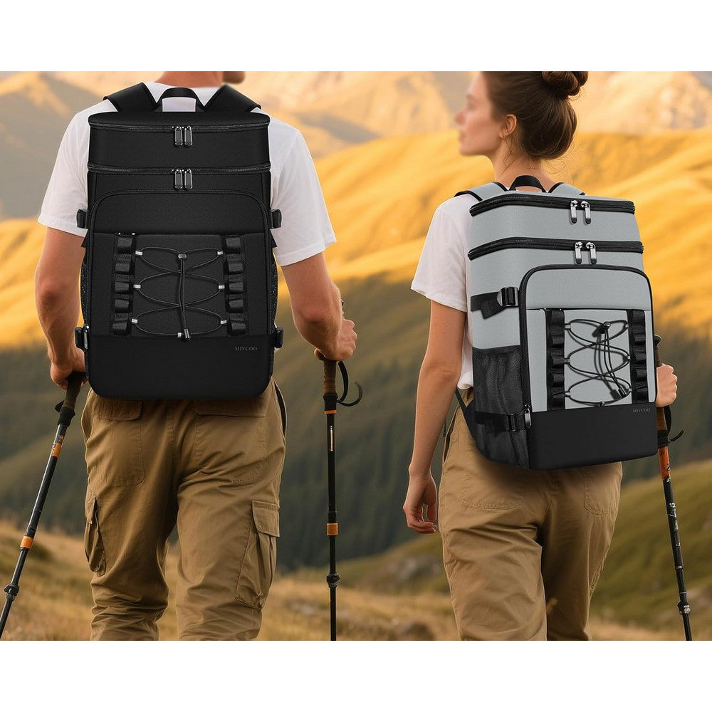 Insulated Backpack Cooler Leak Proof 2 Compartment Lunch Bag for Hiking Camping-Black