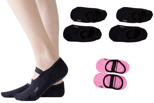Anti Slip Yoga Ballet Socks Bandage Cotton SocksSports Socks Non slip Yoga Athletic Socks for Barre Ballet Barefoot Workout Hospital-3 Pairs(2 Pairs Black and 1 Pair Pink)