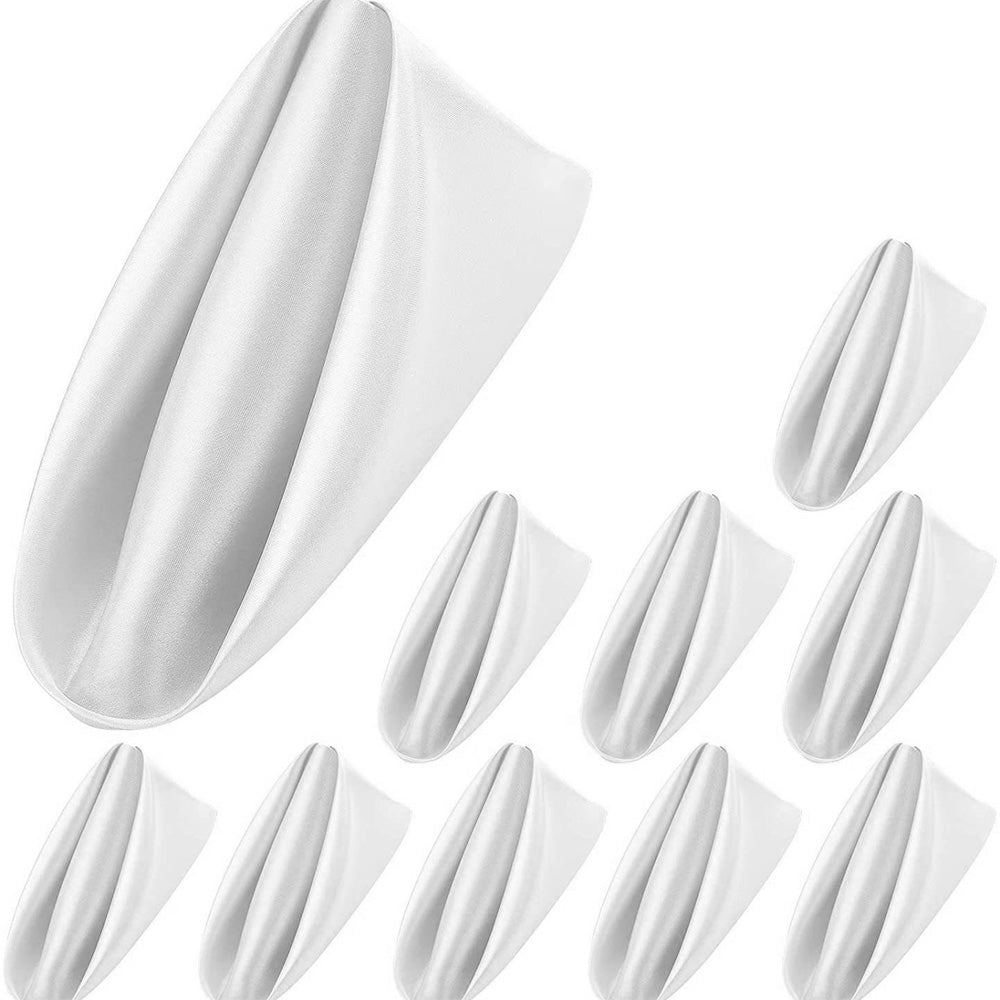 10 Pack Polyester Satin Dinner Napkins for Weddings Hotels Dining - White