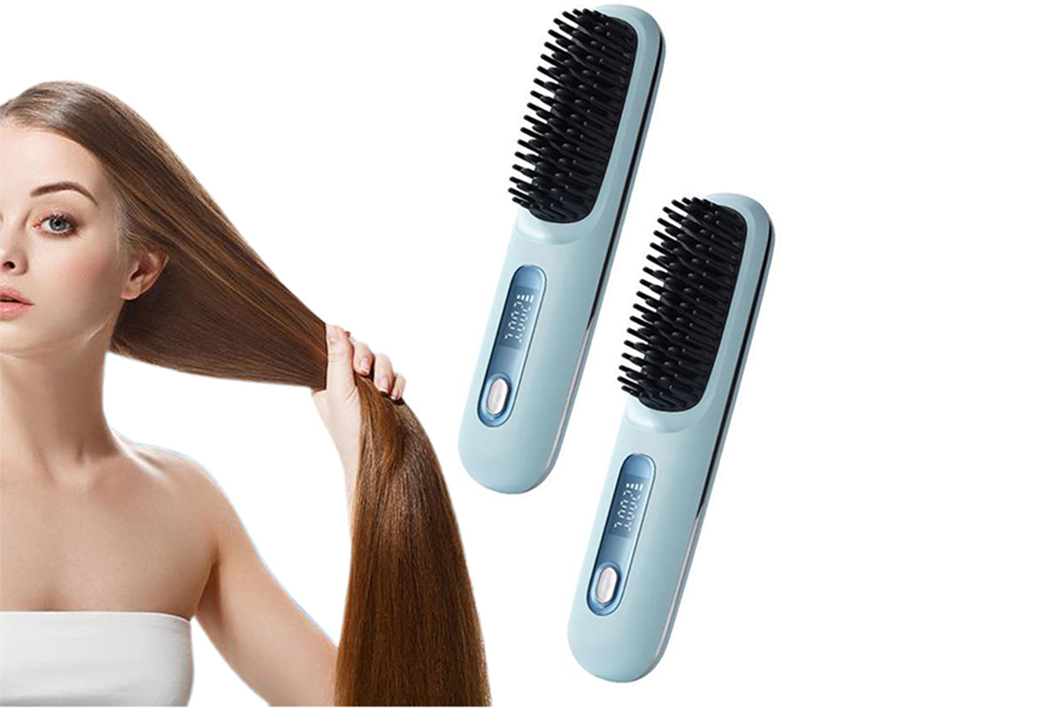 2Pcs Portable Hair Straightener Brush USB Cordless Mini Comb Polyimide Plates Anti-Scald Straight Hair Brush