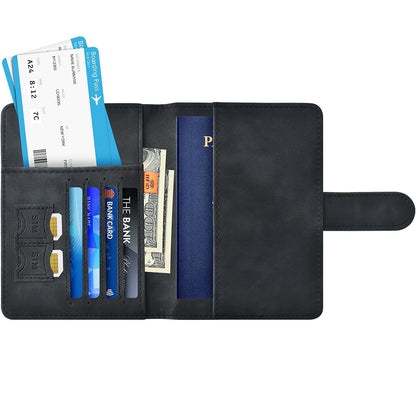 Passport Holder RFID Blocking Leather Cover Wallet With Magnetic Closure For Travel Essentials-Black