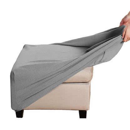 Square Ottoman Cover Stretch Textured Slipcover for Footstool Light Gray M