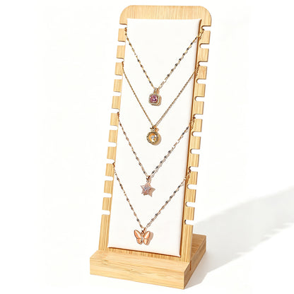 Bamboo Necklace Display Stand for Vendor-White Leather