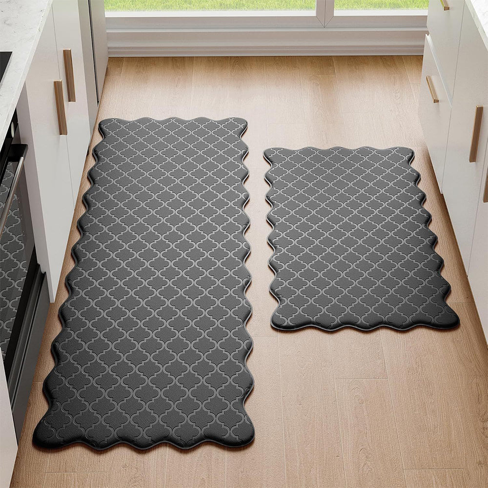 2Pcs PVC Kitchen Mat Set-Black